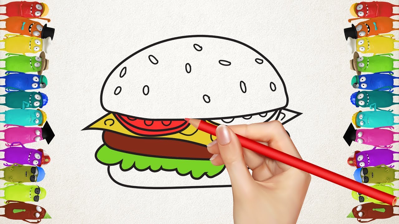 How to Draw Hamburgers and Fries - Funny Coloring Book for Kids - YouTube