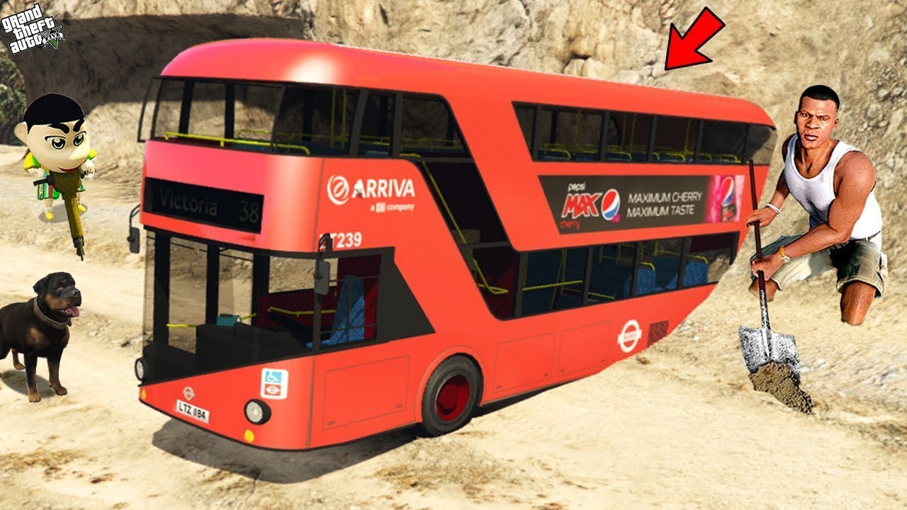 FRANKLIN&SHINCHAN FOUND BURIED BLASTED "DOUBLE STORY BUS" 😱 AND RESCUED IT WITH HIS TEAM IN GTA 5