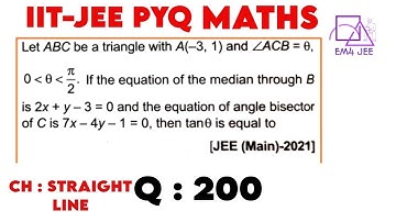 Let ABC be a triangle with A(-3,1) and ∠ACB=θ,0/θ/π/2. If the equation of the median through B is