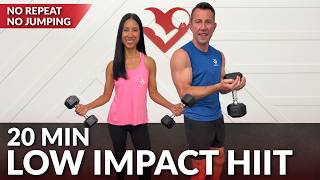 20 Min Standing Low Impact HIIT Workout with Weights – No Jumping, No Repeat, Dumbbells, Beginners