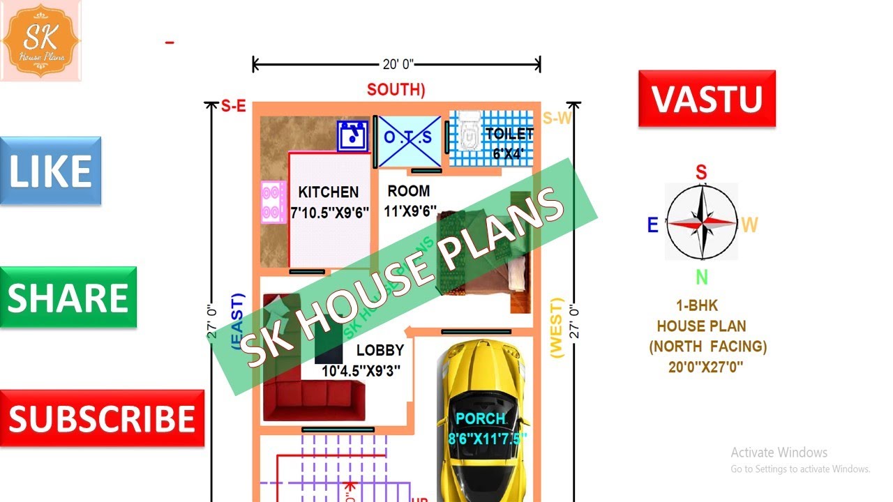1 BHK VASTU NORTH FACING HOUSE PLAN 20' X 27' / 810 SQ.FT / 90 SQ.YDS ...