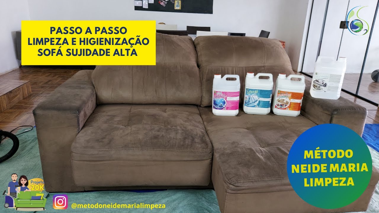 Higienização sofá sujidade alta com produtos da linha Lótus G&S.