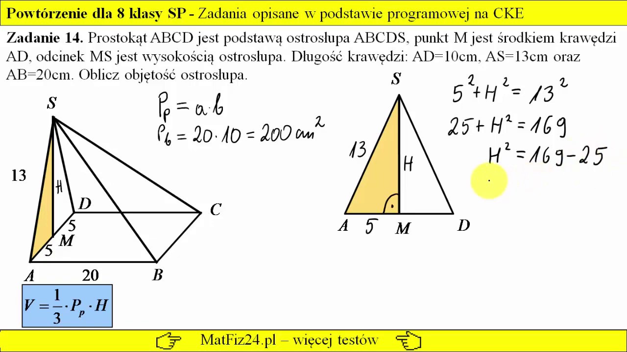 Zadanie 14. Objętość ostrosłupa. Zadania opisane w podstawie