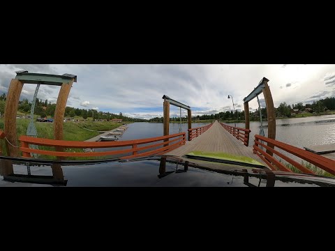 Sweden 360 published ‘Gagnef Flottbro 360’ on 9 July 2020; the verified upload runs 5:30. The named subject is one of Gagnef’s characteristic floating bridges, a practical river crossing and a distinctive part of the village landscape. This gives the set a built-heritage perspective separate from the church and museum themes. Check the current route map and bridge access before setting out; the cycle circuit is not signposted.