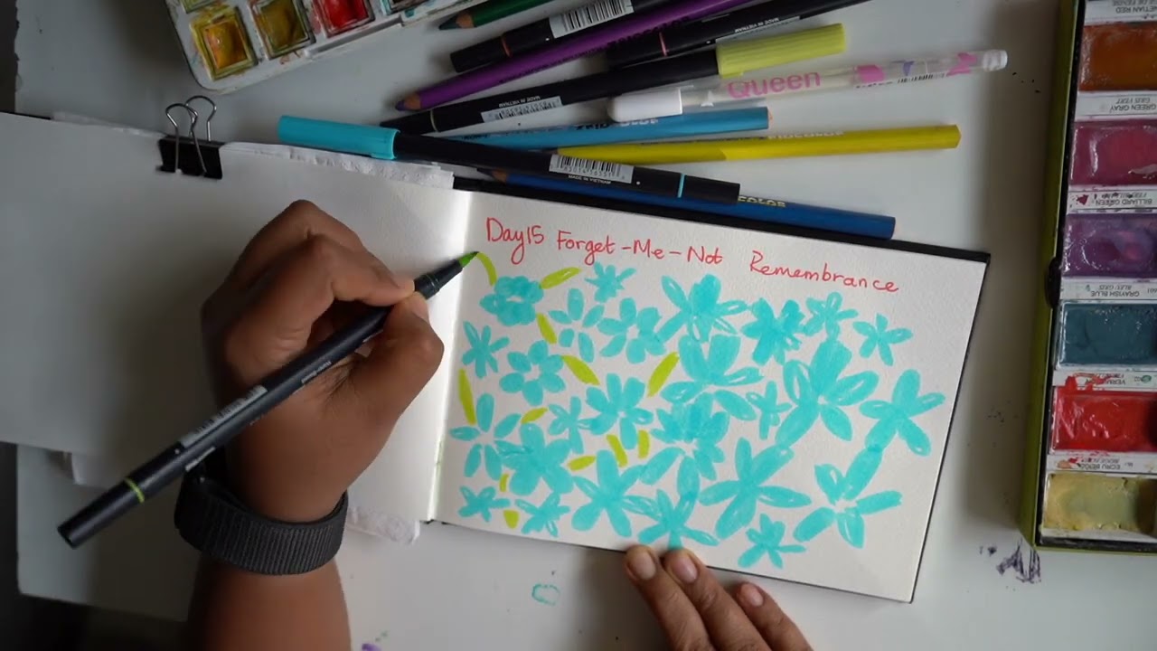 Art Journaling with Flowers | Day 15 Forget Me Not