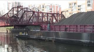 The Cleveland Rocks Barge And Center Street Bridge.