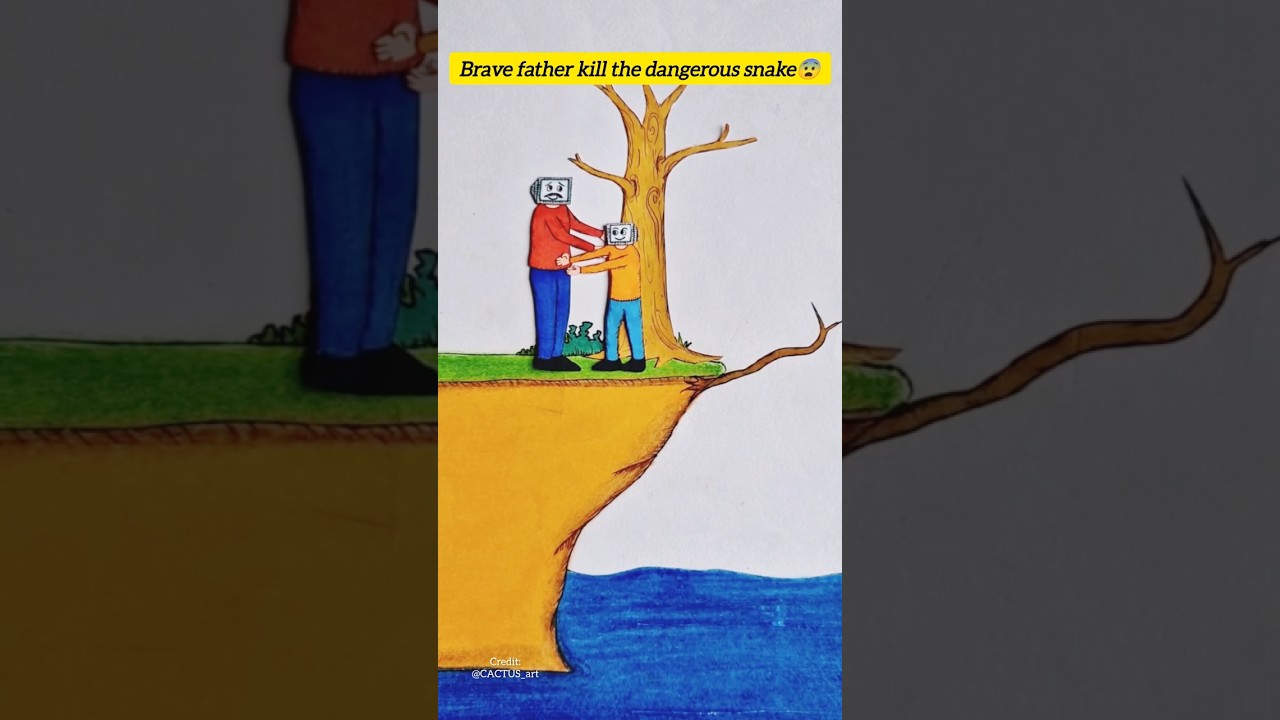 Father saved the child🥰 credit:@CACTUS_art 
