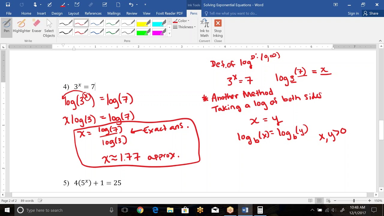 Exponential & Logarithmic Equations (Sect 5.4) part 2 - YouTube