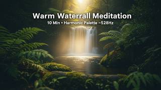 10 Min Warm Waterfall Meditation — Harmonic Palette ~528Hz (4K Dreamy Loop)