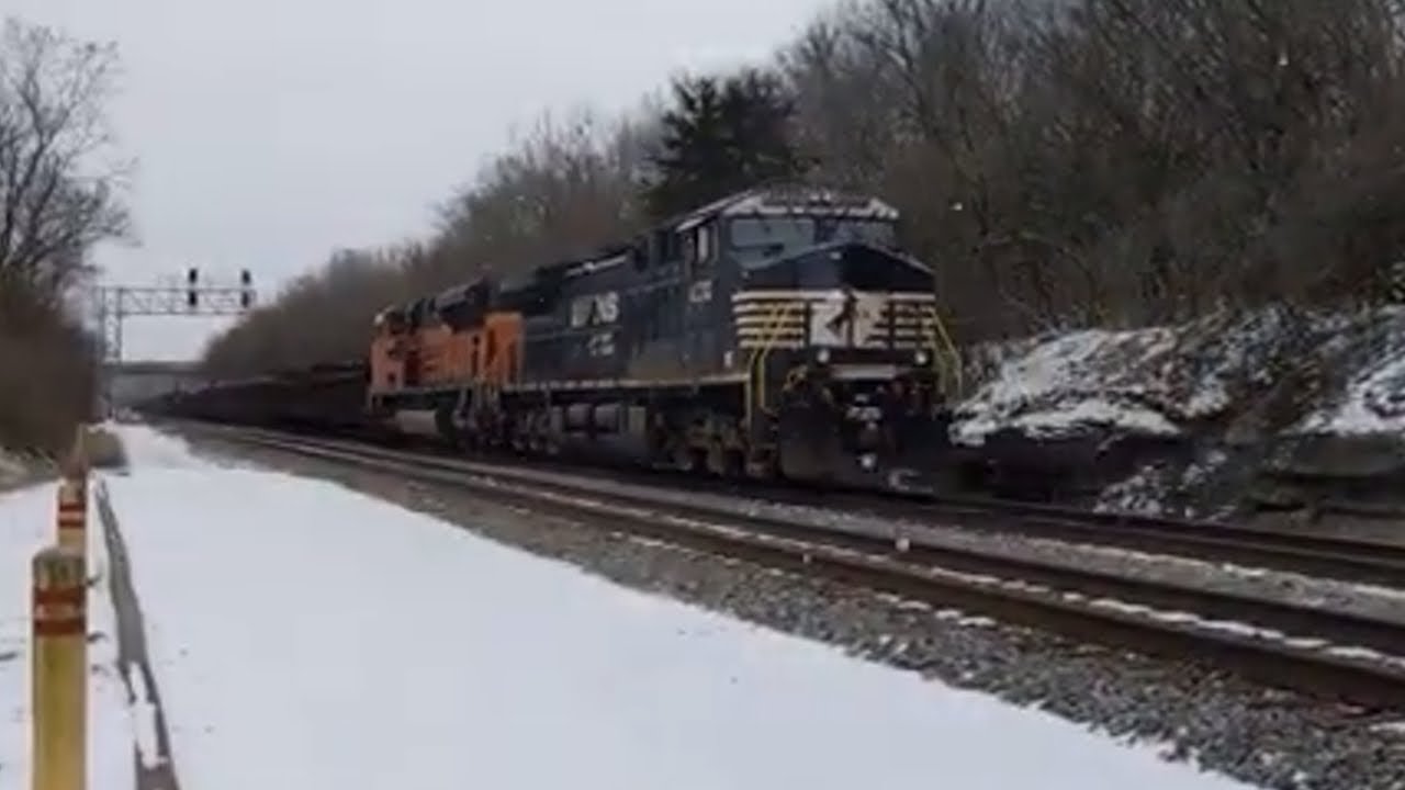 A Long Norfolk Southern Gondola Train w/ Severe Flat Spots and 2 Rear