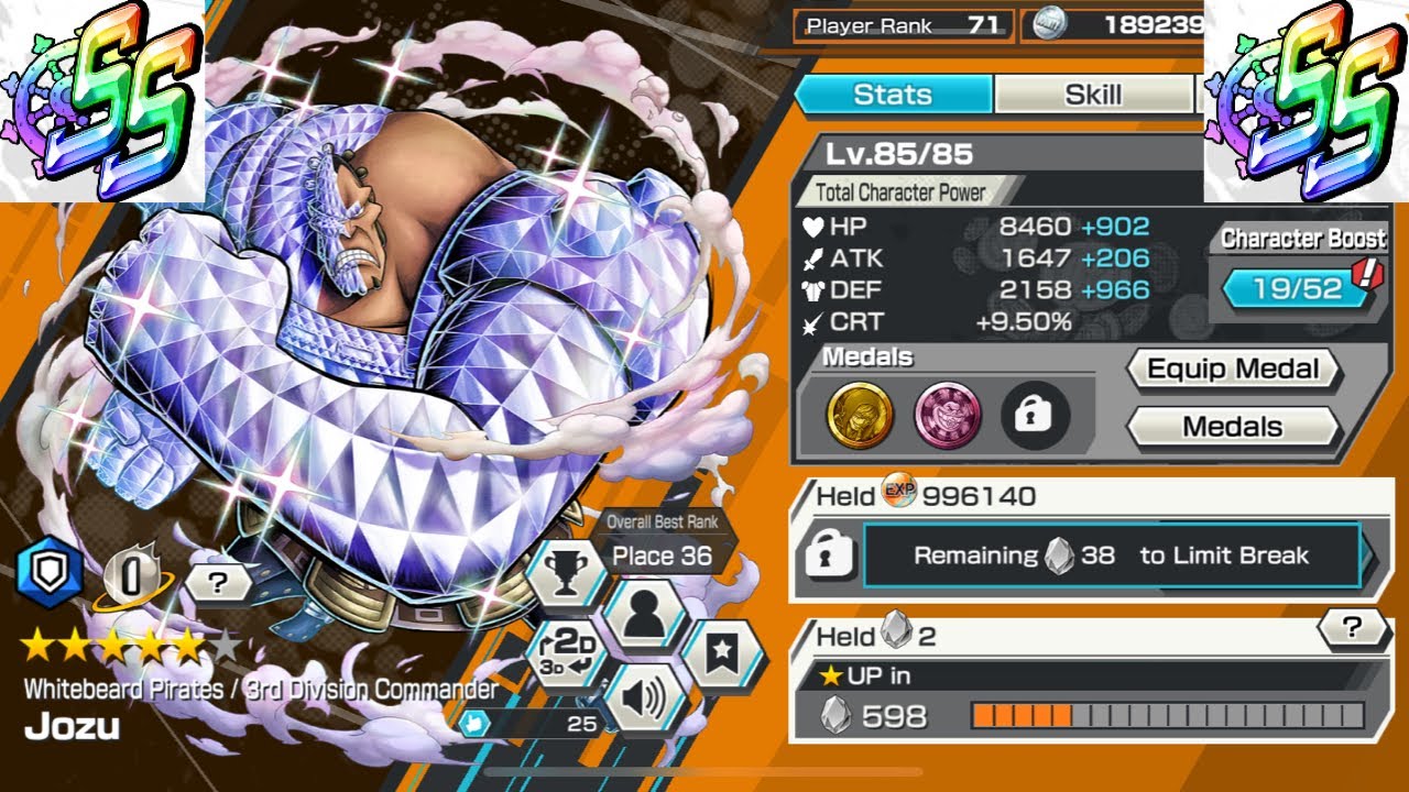 lvl 85 (19/20) Boost Diamond Jozu Gameplay|OPBR|SS League