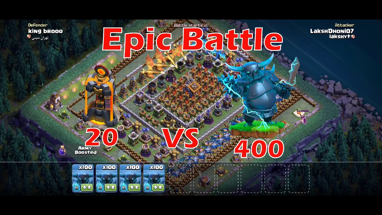 400 pekka vs 20 inferno tower base coc private server battle