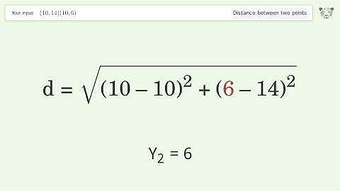 Find the distance between two points p1 (10,14) and p2 (10,6): Step-by-Step Video Solution