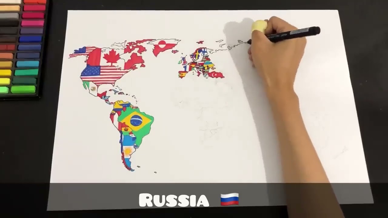 Drawing flag map of the world  All countries 