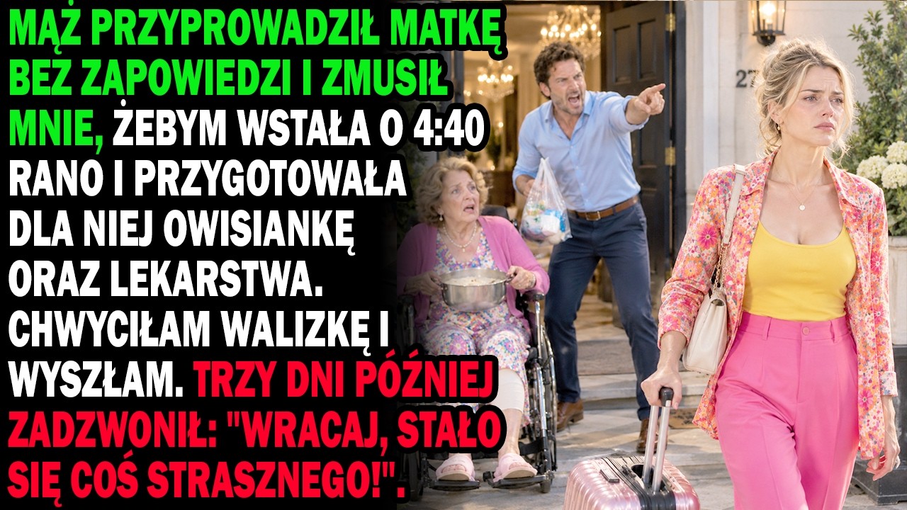 Mój mąż sprowadził matkę do naszego domu, a ja miałam być jej opiekunką, kucharką i służącą. Gdy odmówiłam, wyjechałam do rodziców. Trzy dni później o północy zadzwonił z paniką w głosie: „Mama...