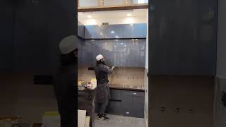 🔥 Amazing Blue Kitchen Transformation 💙 | Modular Kitchen Design#trending #viral #kitchen #shorts