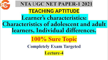 UGC NET Paper 1|Important MCQ |Learner’s characteristics, Individual differences| Lecture-4