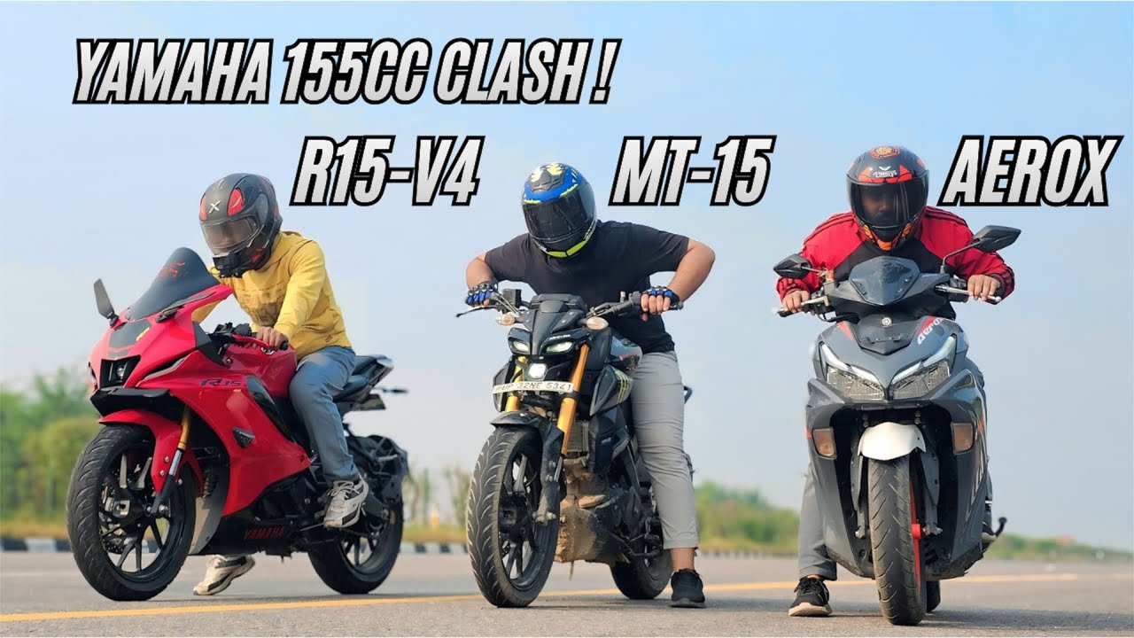 SAME ENGINE BUT DIFFERENT NATURE 🤔 | YAMAHA  { R15 V4 vs MT-15 vs AEROX 155 } DRAG RACE 🔥 