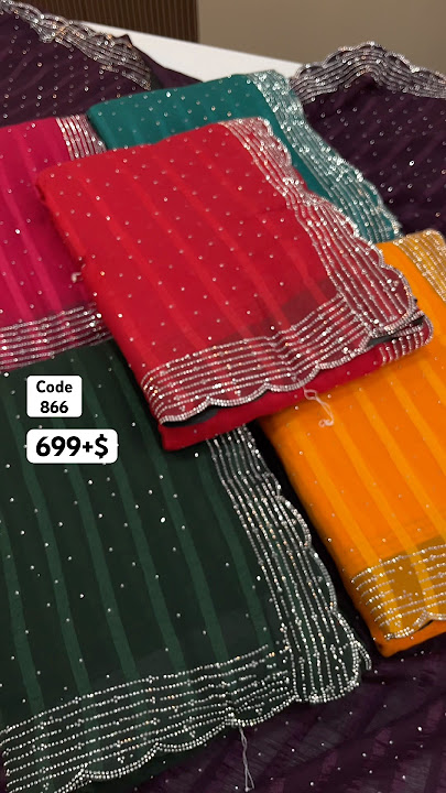 Chiffon satin weave lining saree with fancy siroski work & siroski work blouse