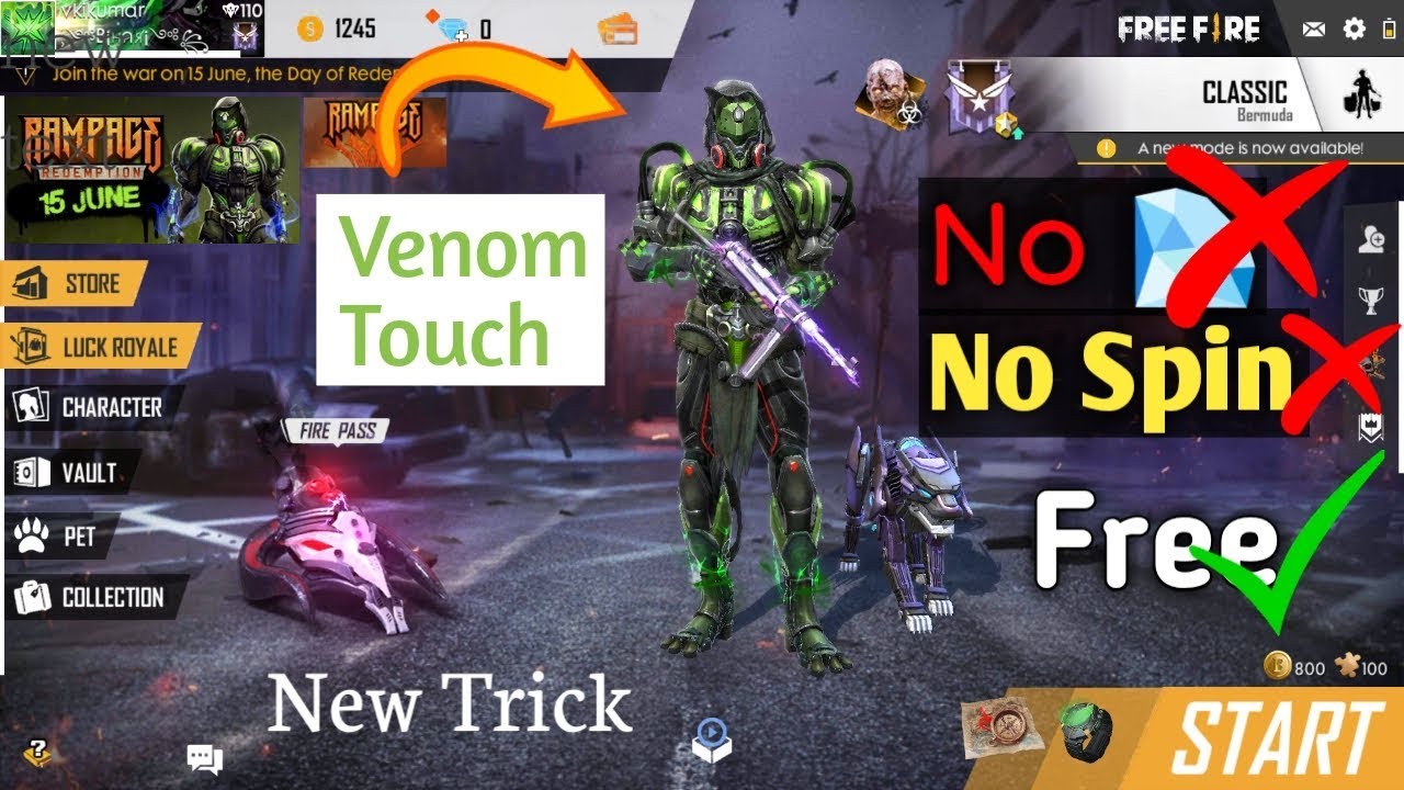 New Trick How To Get Venom Touch For Free On Free Fire Live Proof In Hindi Booyah