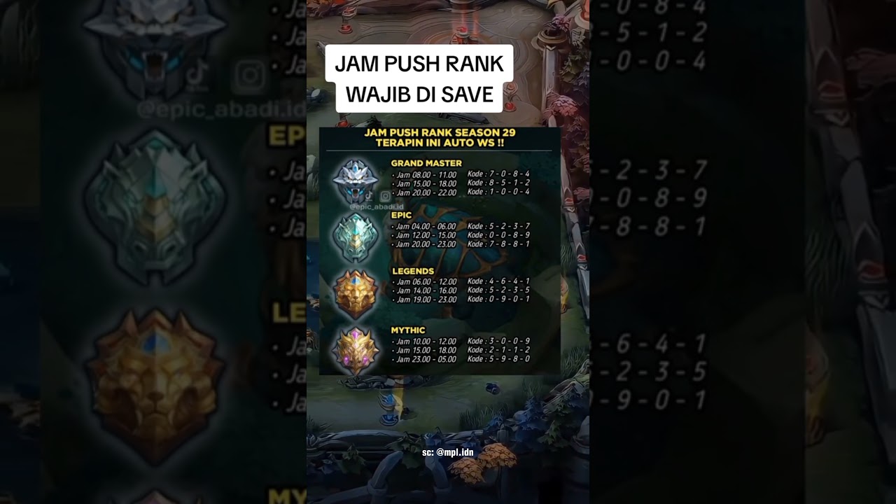 Jam push rank terbaik wajib kalian pakai 