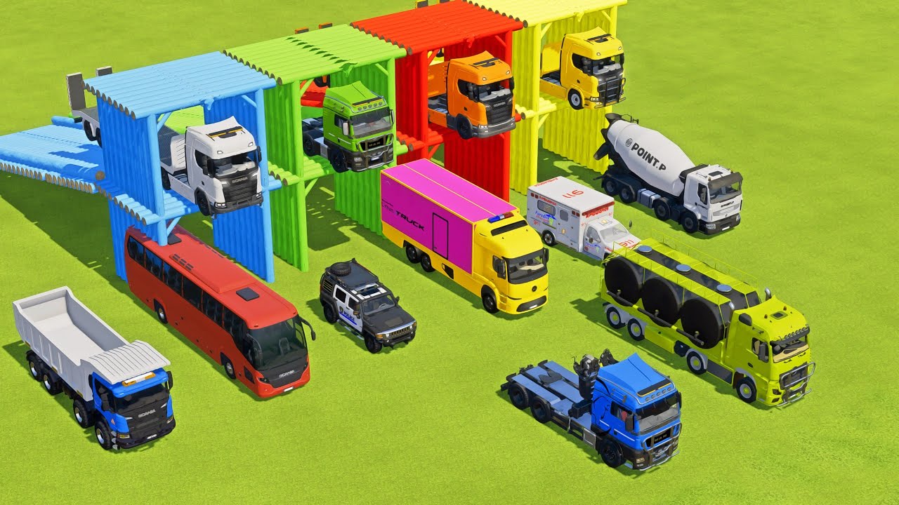 TRANSPORTING TANK TRUCK, AMBULANCE, MIXER CEMENT TRUCK, BOX TRUCK, SCANIA BUS -  FS22