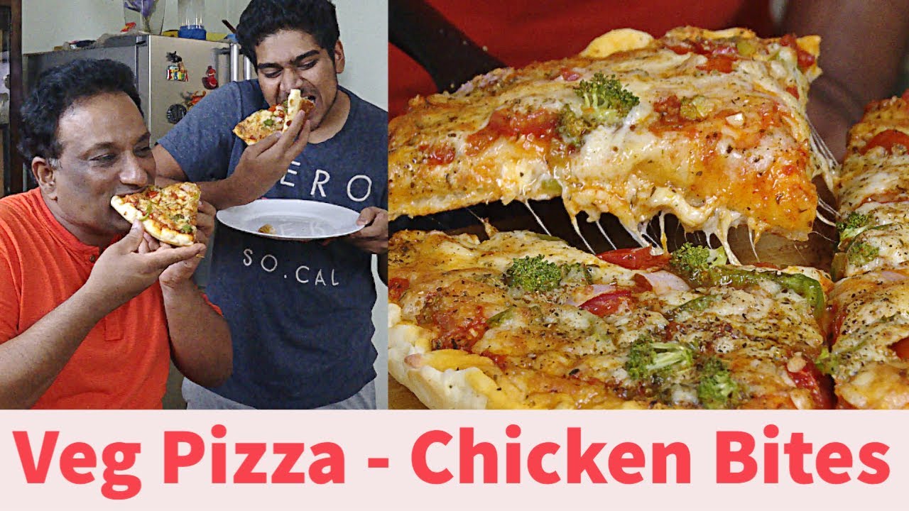 Easy Pizza Making at Home - Double Cheese Pizza (Veg ) with Pizza Sauce Recipe  and Chicken Bites | Vahchef - VahRehVah