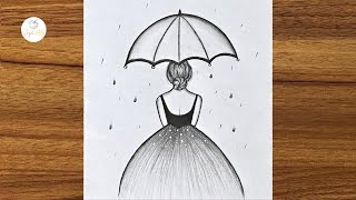 How to draw a girl with umbrella step by step || Easy drawing ideas for girls || Girl drawing easy