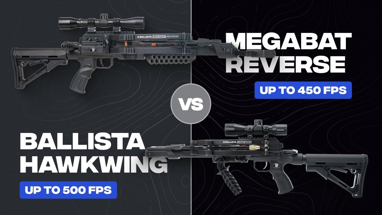 Ballista Hawkwing and MegaBat Reverse crossbows shown side by side for size comparison
