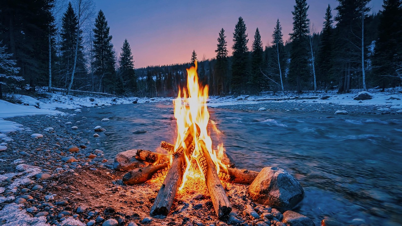 🔴 LIVE 24/7 Crystal Mountain River & Cozy Campfire 🔥 Night ASMR for Deep Sleep & Calm Focus | 4K