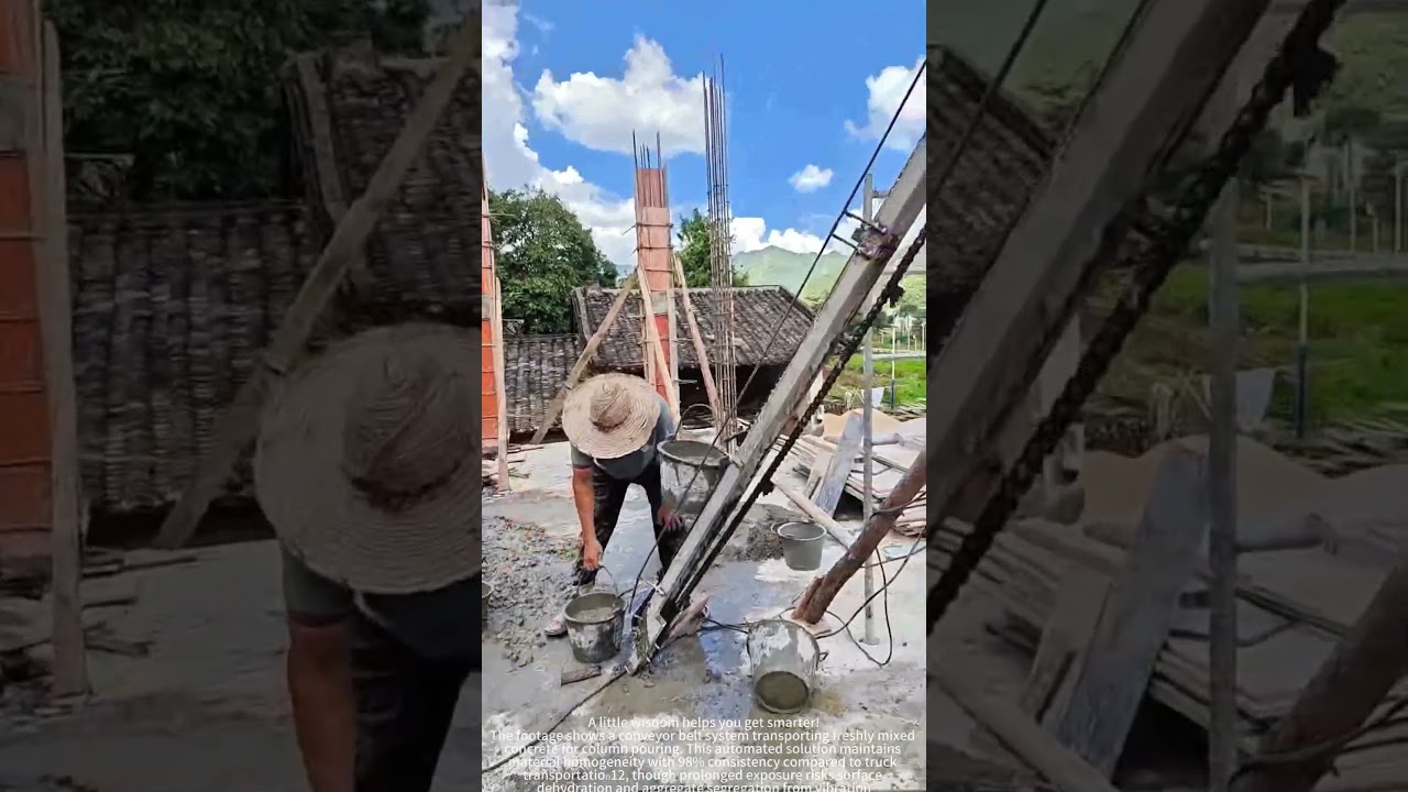 The process of transporting a conveyor belt for a concrete pouring column