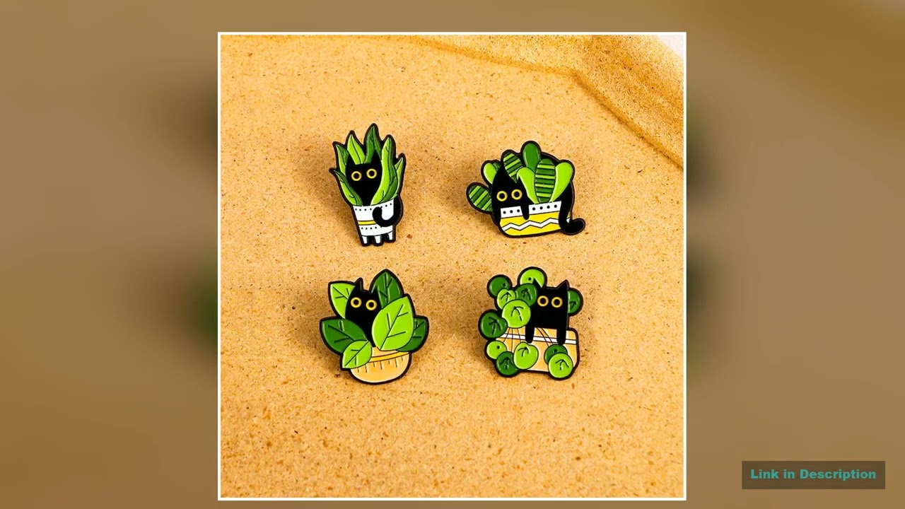 Cats in Plants Enamel Pins Metal Black Cat Potted Plant Badges Lapel Brooches Fun Animal Plant