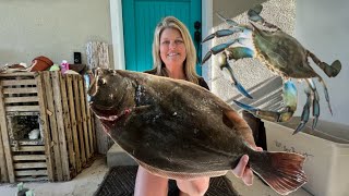 Doormat FLOUNDER & Blue Crabs! A Tugtrash weekend! Gig, Trap, Cook!!!!!