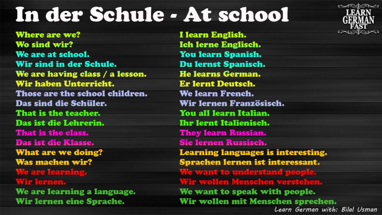 German Language Learn Fast-4 At school :- English to ...