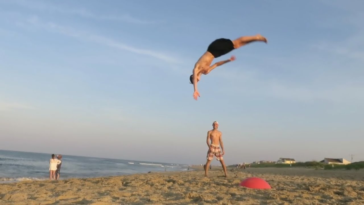 Day 3 at the BEACH VERY INTENSE Yoga Ball Flips YouTube