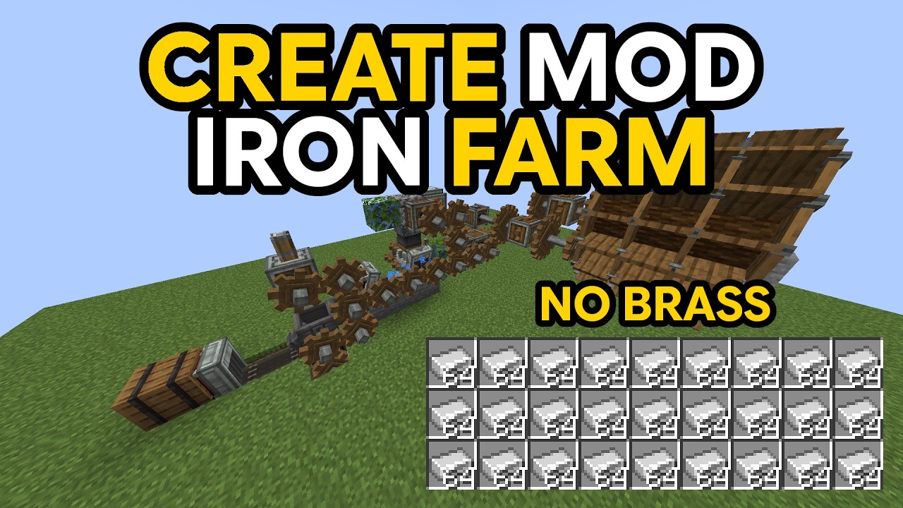 Minecraft CREATE MOD BRASSLESS IRON FARM - Very Easy - Tutorial - YouTube