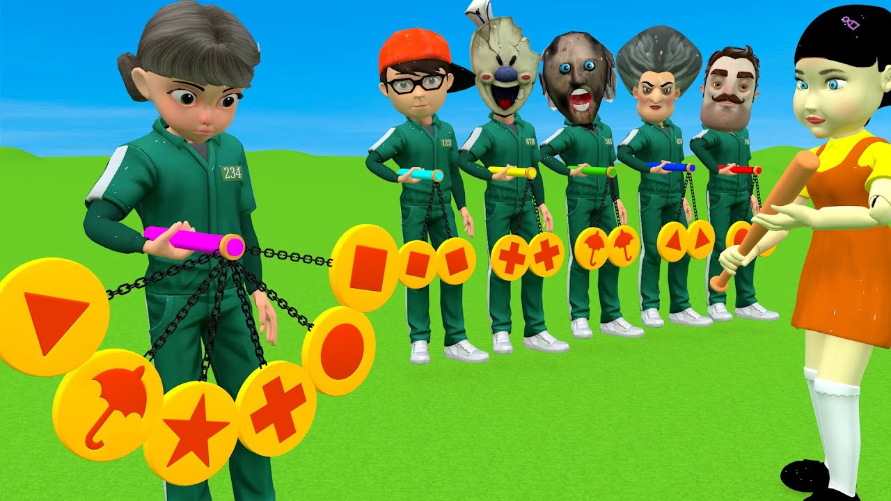 Scary Teacher 3D vs Squid Game Clackers Dalgona Candy Level Max Shapes Challenge Who's Loser