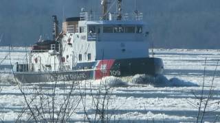 U.S. Coast Guard ship breaking through ice on the Hudson River
