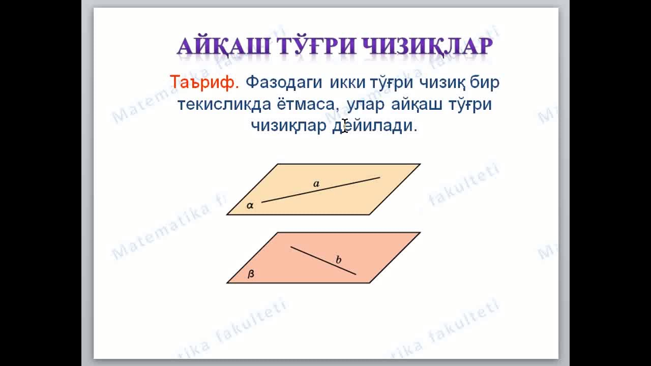 Fazoda to'g'ri chiziq tenglamari. To'g'ri chiziqlarning o'zaro vaziyati