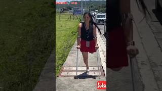 Amputee lady crutches user walking with confidence #limbloss #crutches
