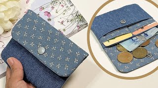 DIY Small No Zipper Denim With Printed Fabric Wallet | Old Jeans Idea | Wallet Tutorial | Upcycle