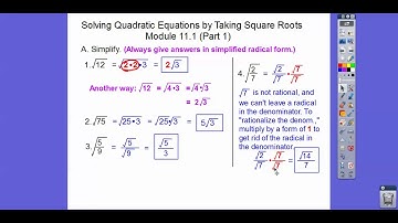 Solving Quadratics by Taking Square Roots - Module 11.1 (Part 1)