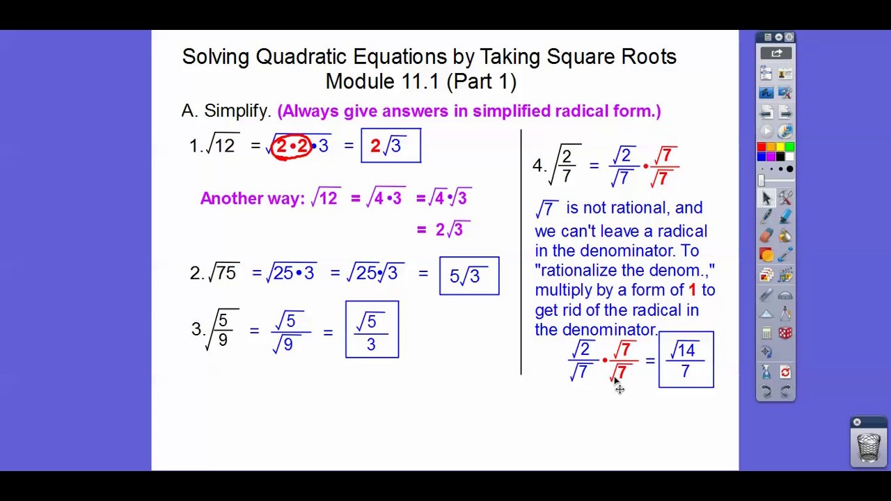 QE 1 and 2 Traditional Math: Quadratic Equations and Square Root Method