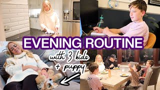 EVENING ROUTINE with 3 KIDS + A PUPPY | Cleaning, Dinner, Homework + more | Emily Norris AD