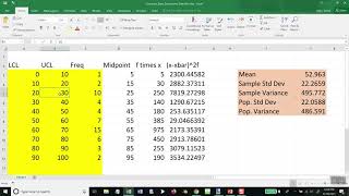 Statistics - Mean and Standard Deviation of Grouped Data - Homework - Unit 2 - Example 6 - By Excel screenshot 1