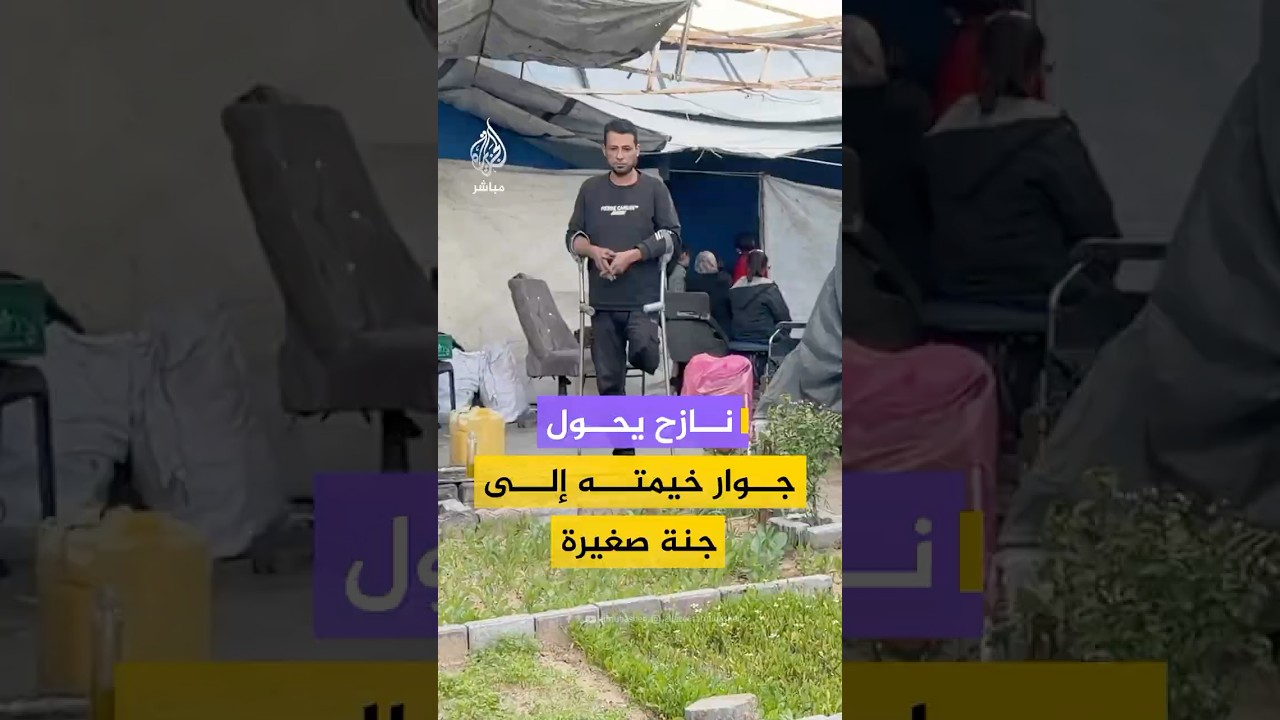 رغم فقد ساقه في قصف إسرائيلي.. نازح فلسطيني يحول قطعة أرض صغيرة بجوار خيمته إلى مزرعة #فلسطين