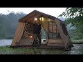 التخييم تحت المطر الغزير بخيمة مريحة تشبه المنزل تخييم مريح بجانب البحيرة 