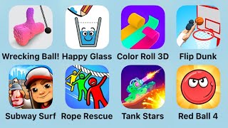 Wrecking Ball, Happy Glass, Color Roll, Flip Dunk, Subway Surf, Rope Rescue, Tank Stars, Red Ball 4 screenshot 3
