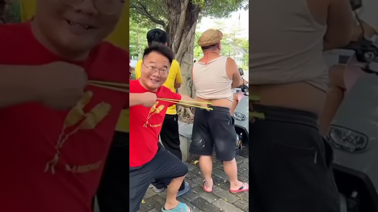 Funny fat man laughing prank