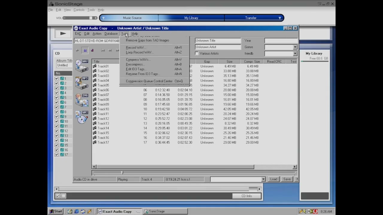CD Metadata for SonicStage on Windows98